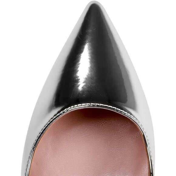 Women's Silver Pointed Toe Slip on Party Wedding Pumps Basic Shoes High Heels - Picture 6 of 8
